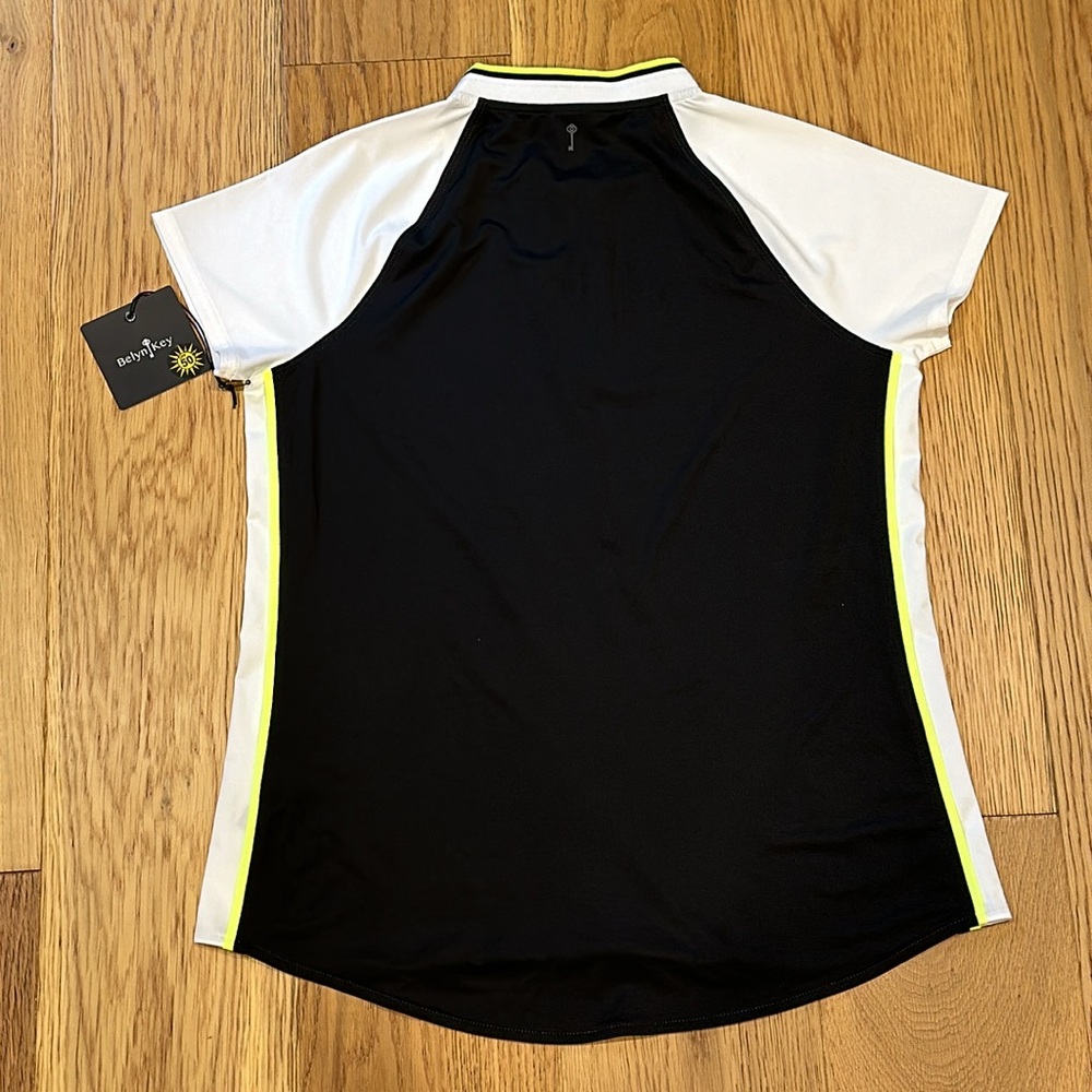 NWT Belyn Key Princess Seam Cap Sleeve Shirt Black White Neon Green Small Golf - Picture 7 of 8